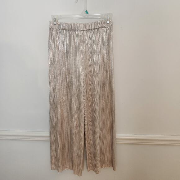 FLAW Alice + Olivia Elba Pants Size 2 Womens Pleated Crop Metallic Gold Cocktail - Picture 1 of 13